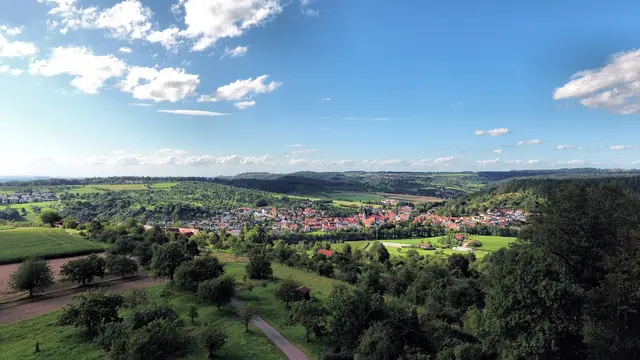 Sommerliche Landschaft in der Gemeinde Berglen mit Streuobstwiesen